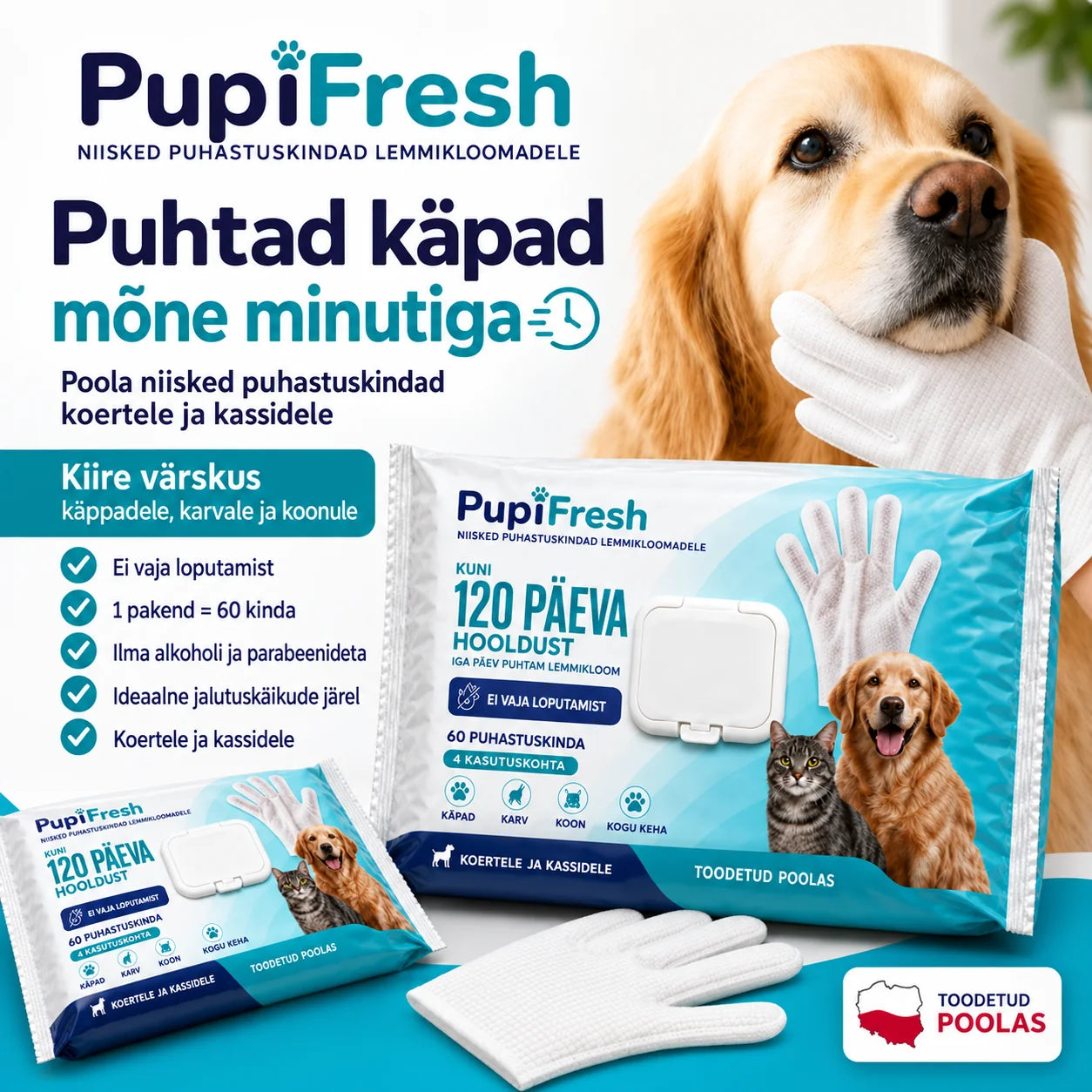 PupiFresh niisked hoolduskindad koertele ja kassidele