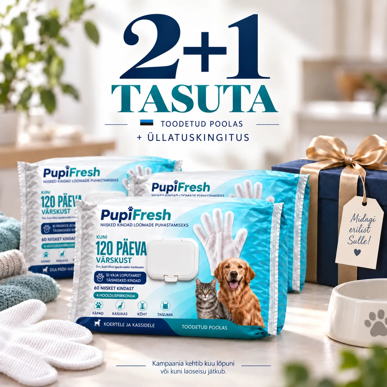 PupiFresh niisked hoolduskindad koertele ja kassidele