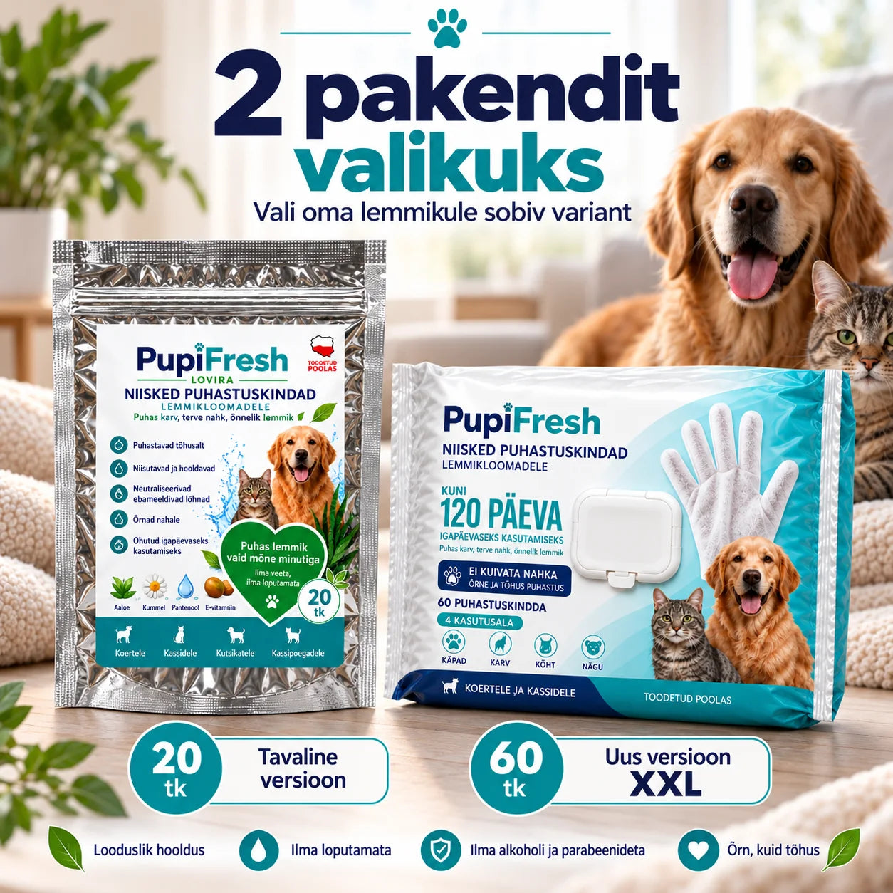 PupiFresh niisked hoolduskindad koertele ja kassidele