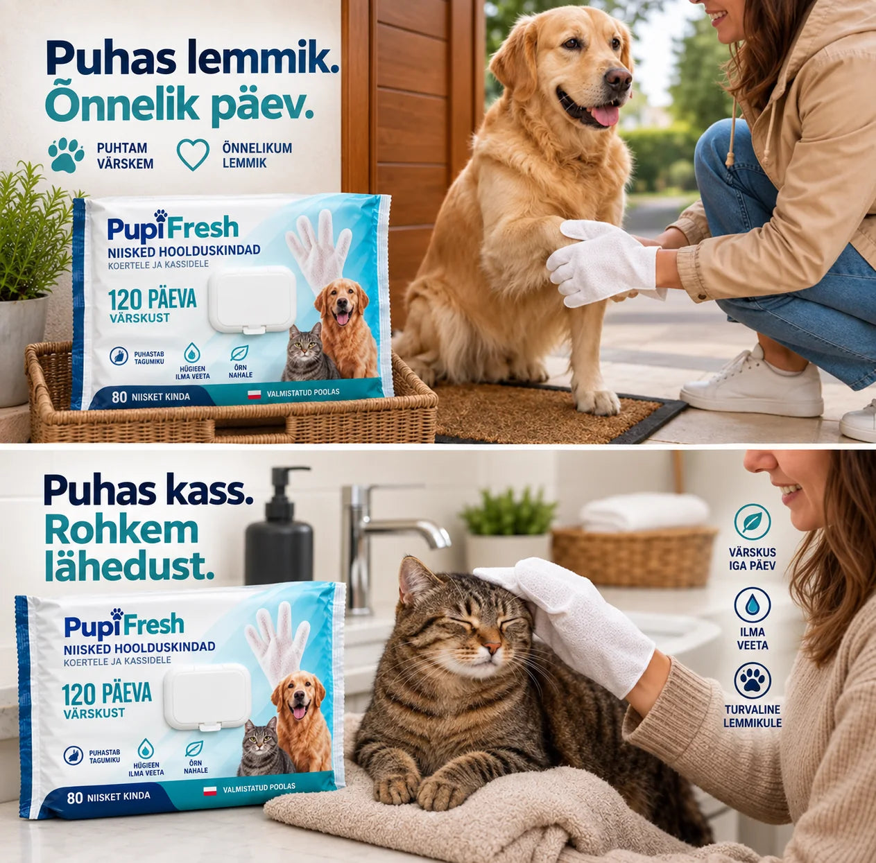 PupiFresh niisked hoolduskindad koertele ja kassidele